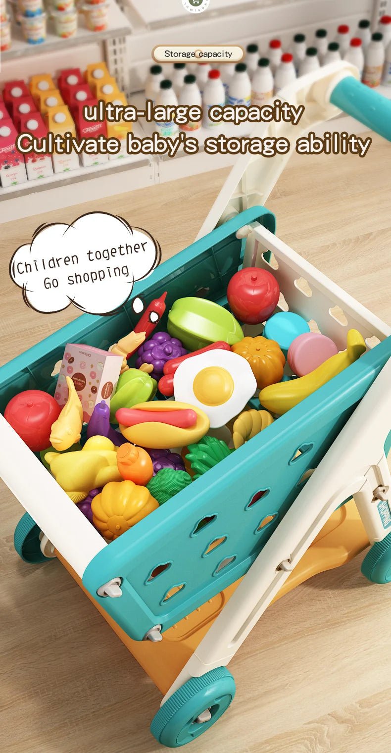 Baby Shopping Cart Toy Mini Supermarket Trolley with Music and Play Food for Kids